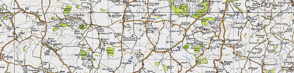 Old map of Tan Office Green in 1946