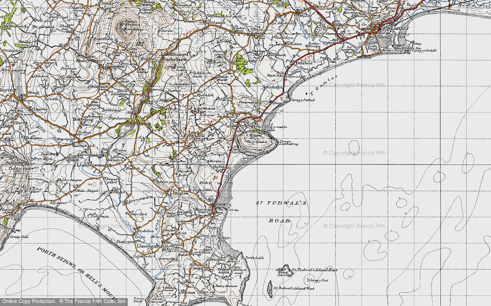 Old Map of Historic Map covering Trwyn Llanbedrog in 1947