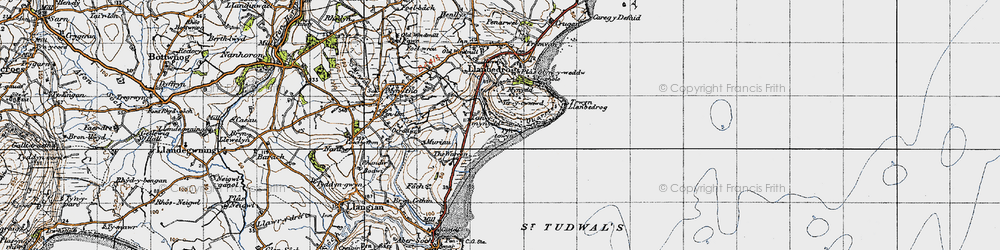 Old map of Trwyn Llanbedrog in 1947