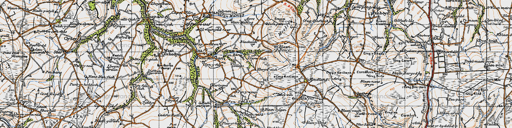 Old map of Afon Barddu in 1947