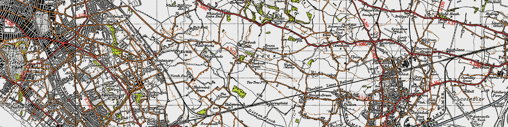 Old map of Tarbock Green in 1947