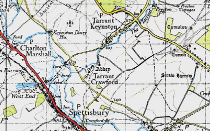 Old map of Tarrant Crawford in 1940