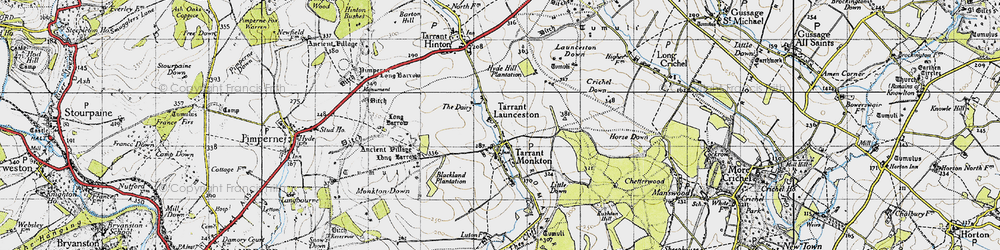 Old map of Tarrant Launceston in 1940