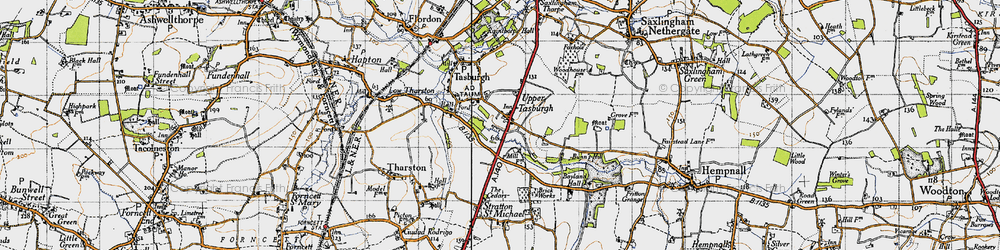 Old map of Tasburgh in 1946