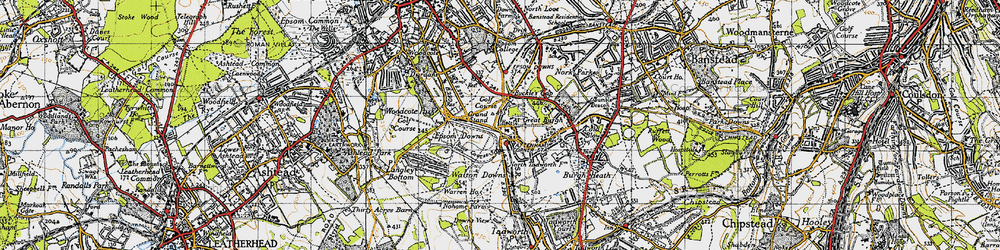 Old map of Tattenham Corner in 1945