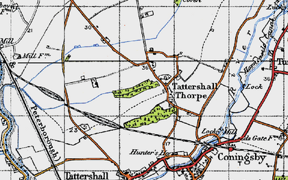 Old map of Tattershall Thorpe in 1946