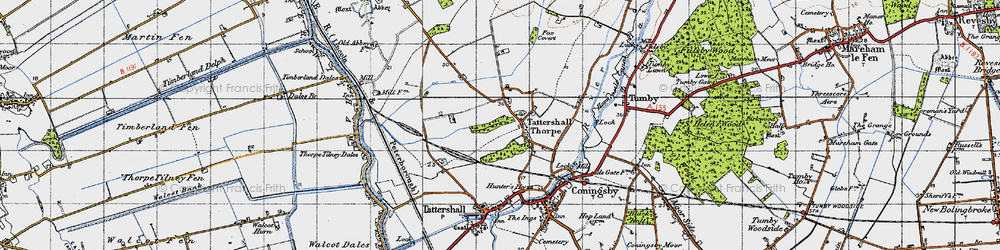 Old map of Tattershall Thorpe in 1946