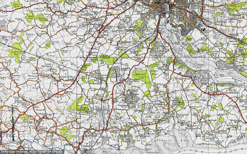 Old Map of Tattingstone White Horse, 1946 in 1946