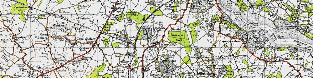 Old map of Tattingstone White Horse in 1946