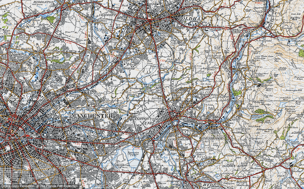 Old Map of Historic Map covering Daisy Nook Country Park in 1947