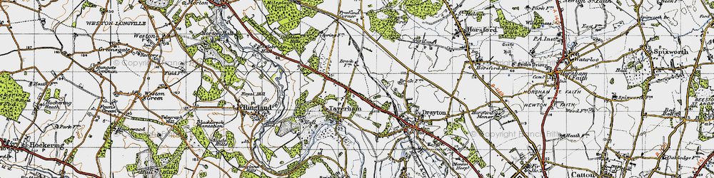 Old map of Taverham in 1945