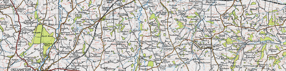 Old map of Taw Green in 1946