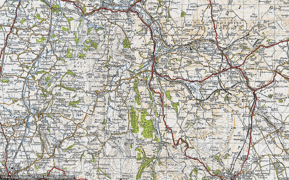 Old Map of Historic Map covering Taxal Edge in 1947