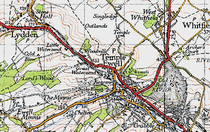 Old map of Temple Ewell in 1947