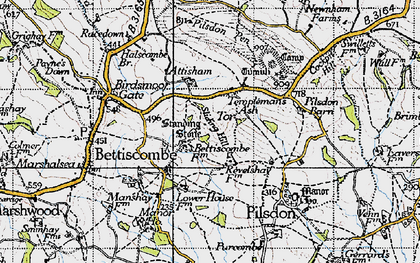Old map of Bettiscombe Manor Ho in 1945