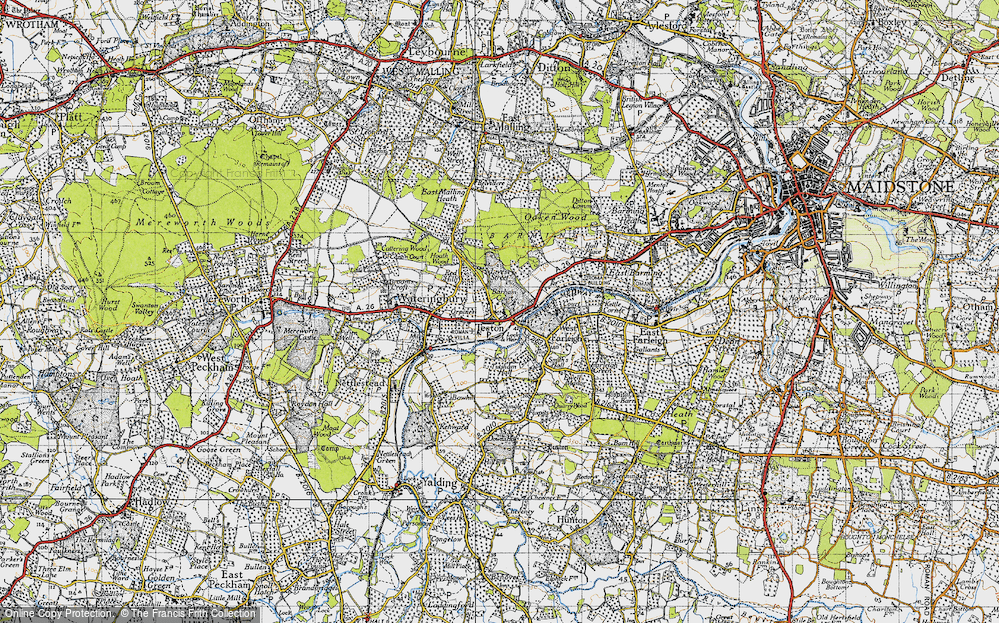 Old Map of Teston, 1940 in 1940
