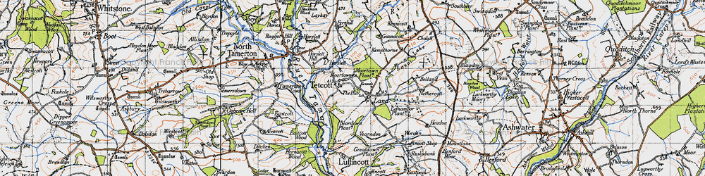 Old map of Tetcott in 1946
