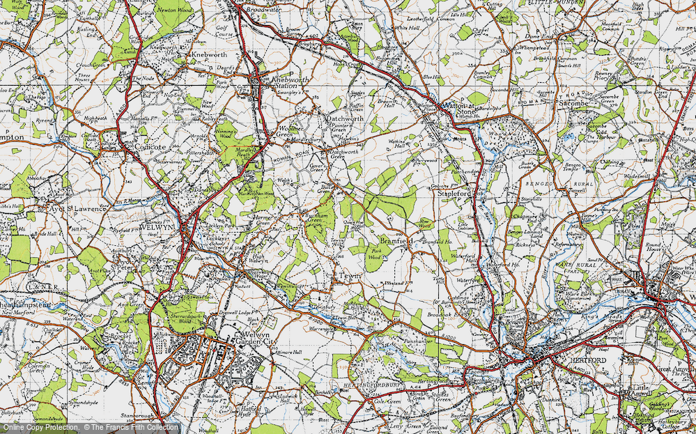 Old Map of Historic Map covering Bramfield Woods in 1946