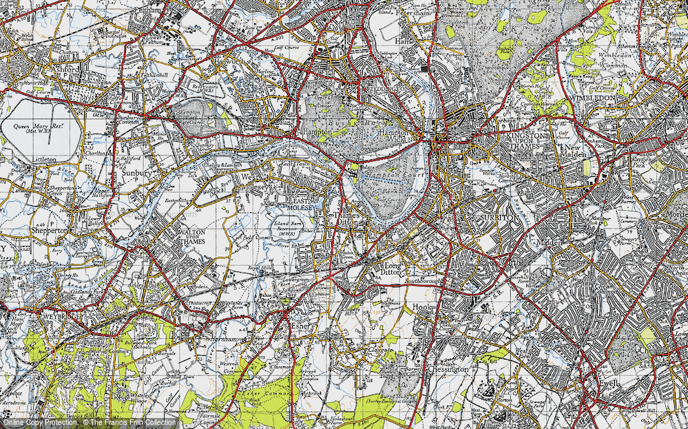 Old Map of Thames Ditton, 1945 in 1945