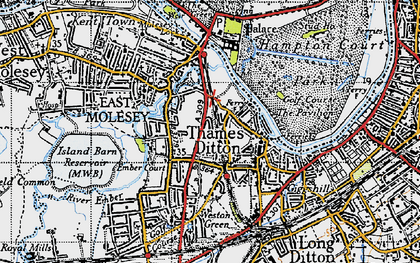 Old map of Thames Ditton in 1945