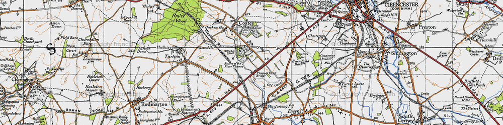 Old map of Thames Head in 1947