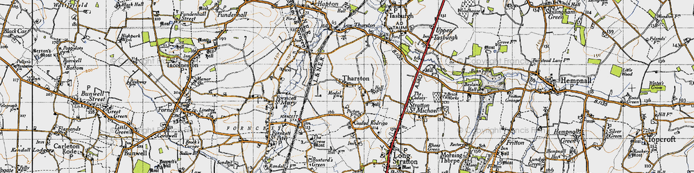 Old map of Tharston in 1946