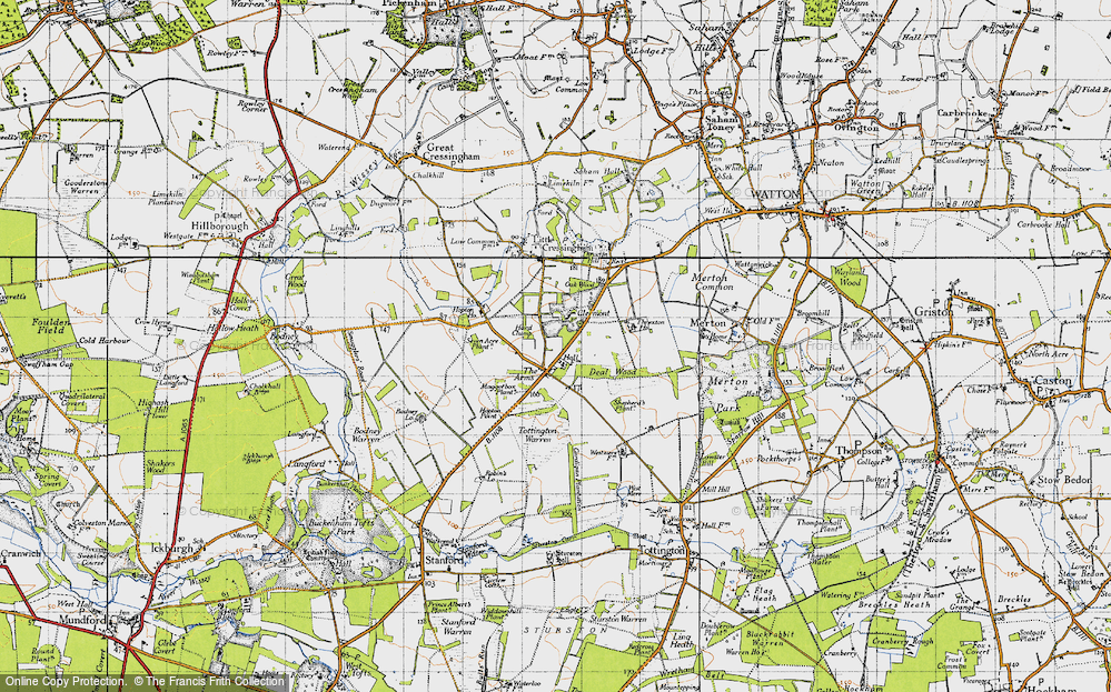 Old Map of Historic Map covering Bodney Camp in 1946