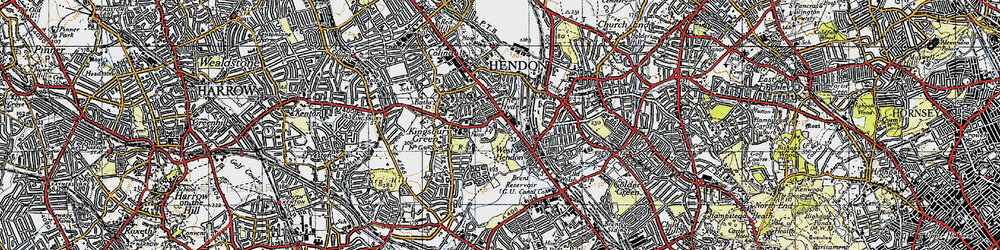 Old map of Brent Reservoir in 1945