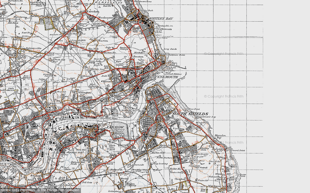 Old Map of Historic Map covering Black Middens in 1947