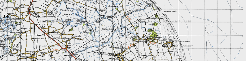 Old map of The Norfolk Broads in 1945