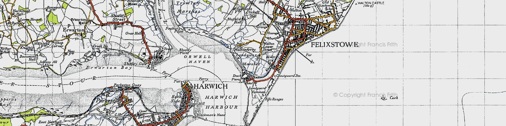 Old map of The Port of Felixstowe in 1946