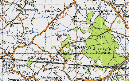 Old map of Dering Wood in 1940