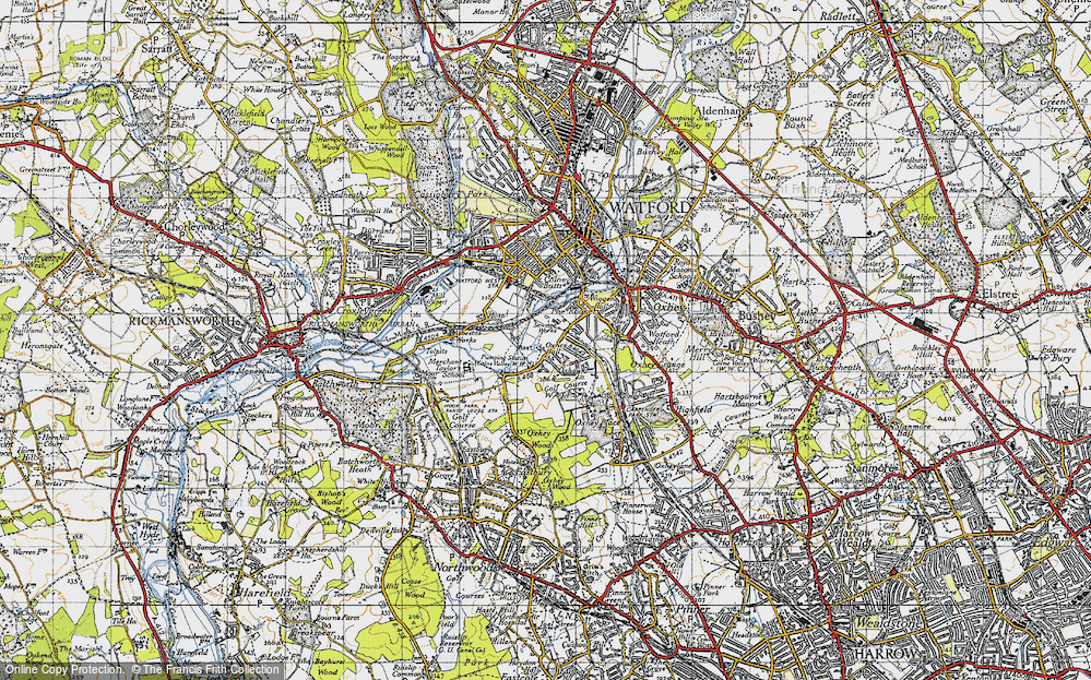 Old Map of Historic Map covering Oxhey Hall in 1946