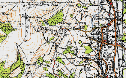 Old map of Blaen Bran Resrs in 1947