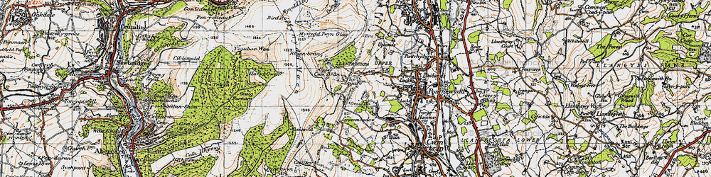 Old map of Blaen Bran Resrs in 1947