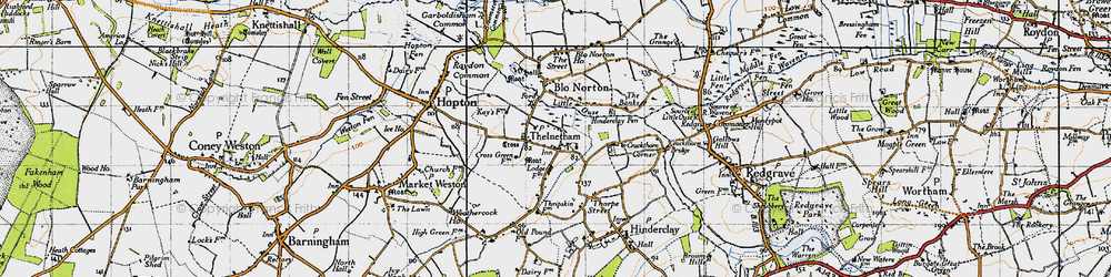 Old map of Thelnetham in 1946