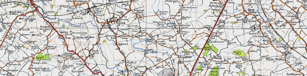 Old map of Thistley Green in 1945