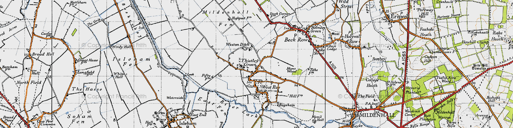 Old map of Thistley Green in 1946