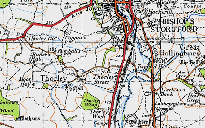 Old map of Thorley Street in 1946