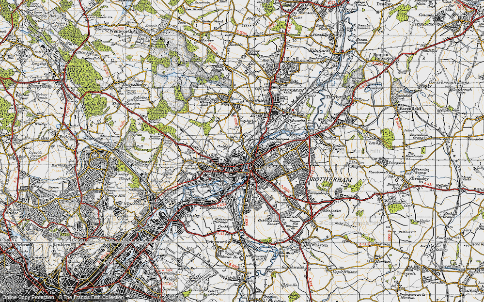 Old Map of Historic Map covering Rotherham in 1947
