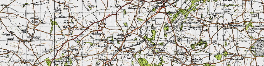 Old map of Thornage in 1946