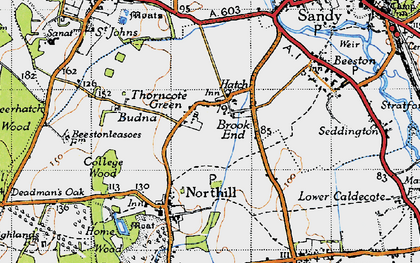 Old map of Thorncote Green in 1946