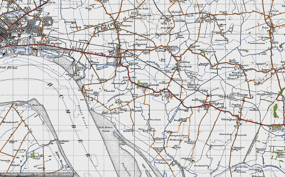 Old Map of Historic Map covering Boreas Hill in 1947