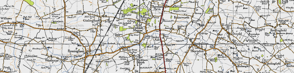 Old map of Thornham Magna in 1946