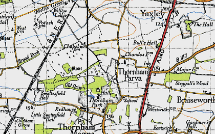 Old map of Thornham Parva in 1946