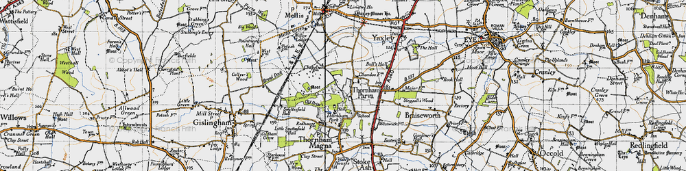 Old map of Thornham Parva in 1946