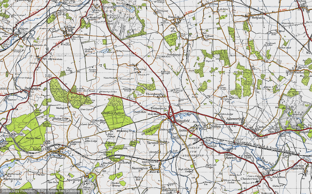 Old Map of Historic Map covering Bedford Purlieus in 1946