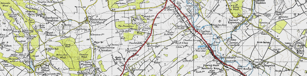 Old map of Thornicombe in 1945