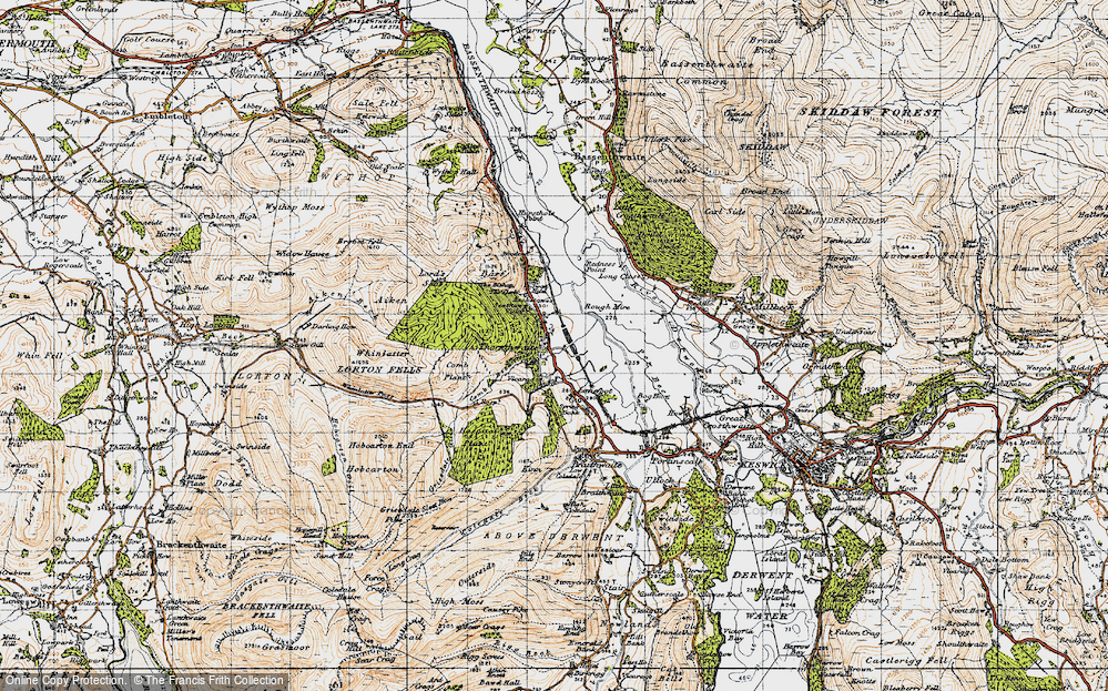Old Map of Historic Map covering Whinlatter Forest Park in 1947