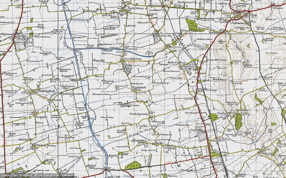 Old Map of Historic Map covering Tattershall Ho in 1947